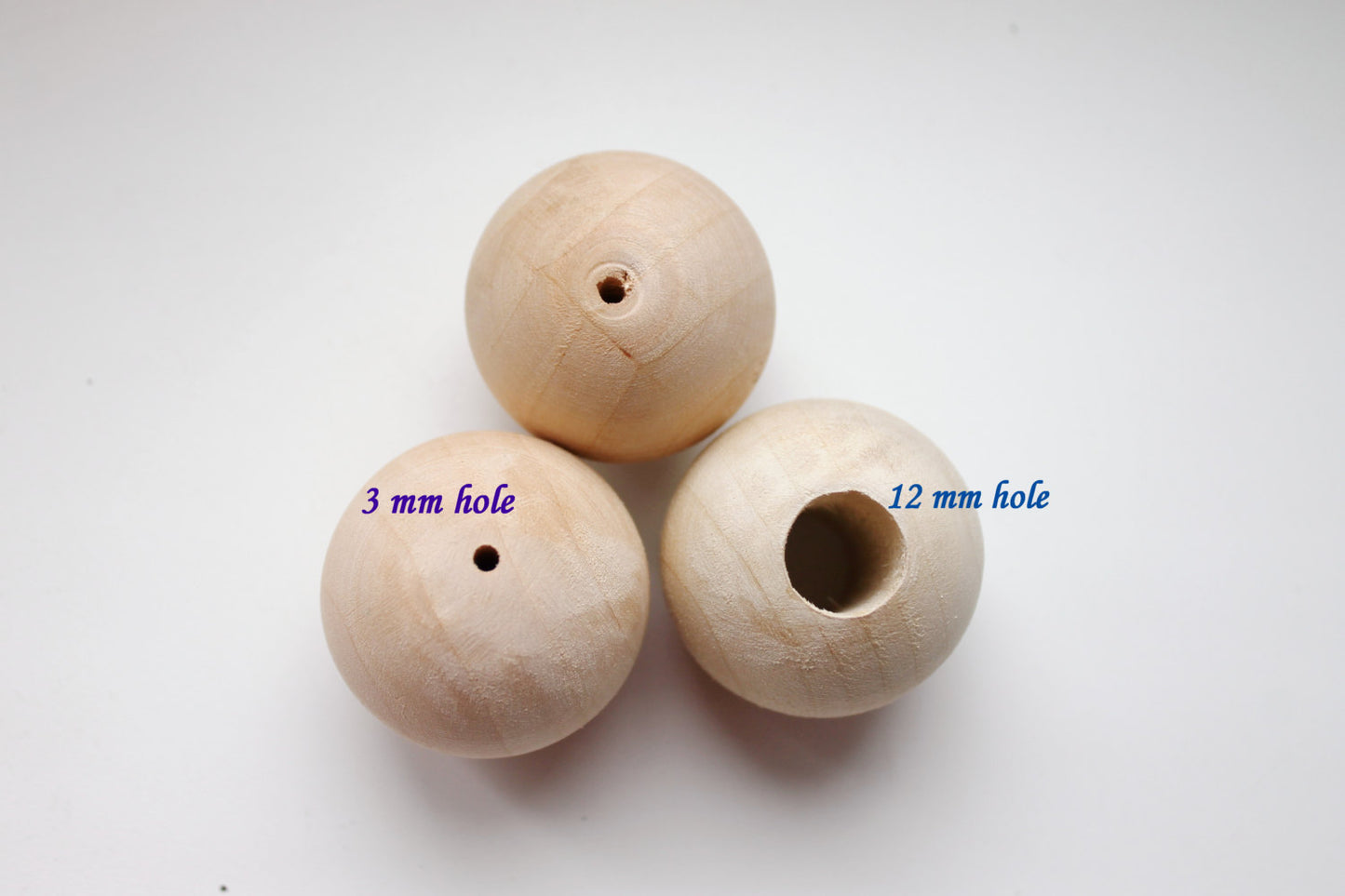 40 mm Wooden round beads 5 pcs - natural eco friendly - different hole size