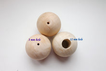 Load image into Gallery viewer, 40 mm Wooden round beads 5 pcs - natural eco friendly - different hole size

