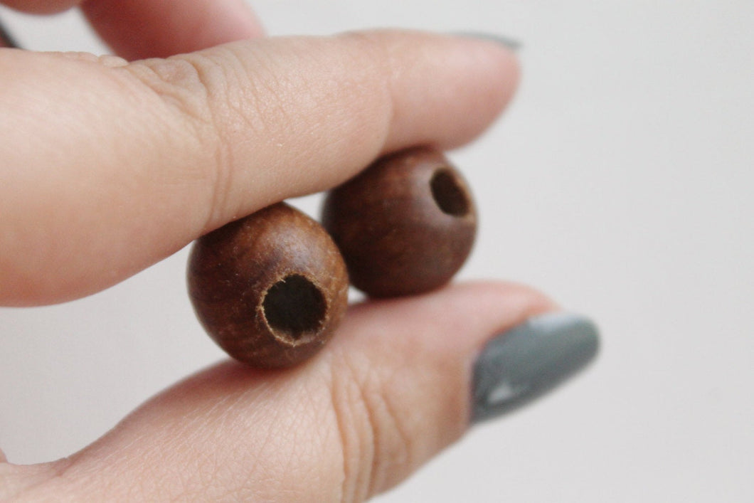 15 mm Wooden textured beads 10 pcs with big hole - 6 mm - natural, ECO-FRIENDLY beads - boiled in olive oil