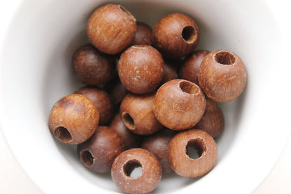 15 mm Wooden textured beads 10 pcs with big hole - 6 mm - natural, ECO-FRIENDLY beads - boiled in olive oil