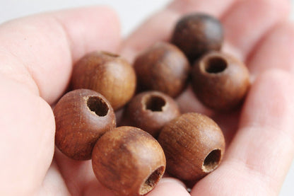 15 mm Wooden textured beads 10 pcs with big hole - 6 mm - natural, ECO-FRIENDLY beads - boiled in olive oil