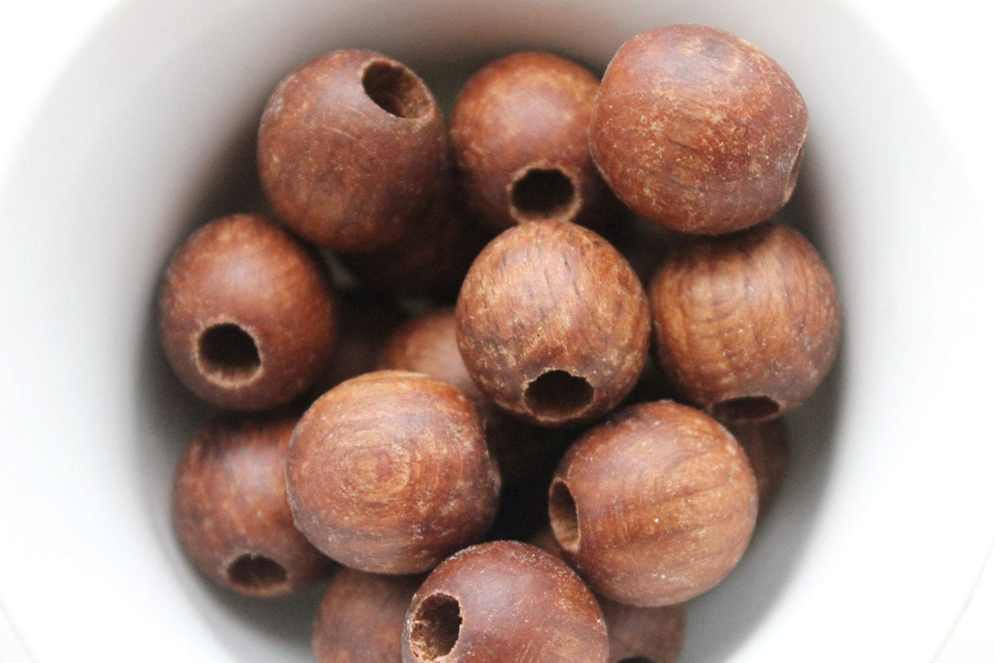 15 mm Wooden textured beads 25 pcs with big hole - 6 mm - natural, ECO-FRIENDLY beads - boiled in olive oil