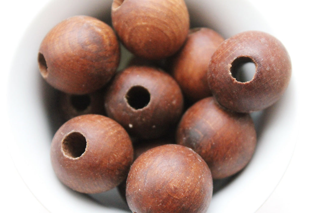 25 mm Wooden textured beads 50 pcs with big hole - 8 mm - natural, ECO-FRIENDLY beads - boiled in olive oil