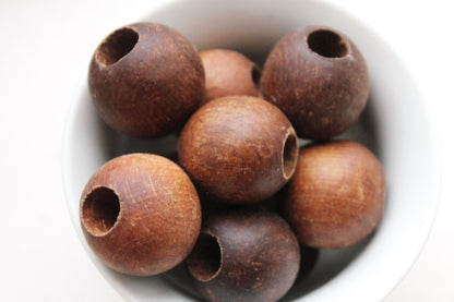 27 mm Wooden textured beads 10 pcs with big hole - 8 mm - natural, ECO-FRIENDLY beads - boiled in olive oil