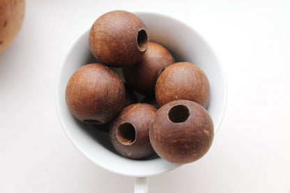 30 mm Wooden textured beads 10 pcs with big hole - 10 mm - natural, ECO-FRIENDLY beads - boiled in olive oil