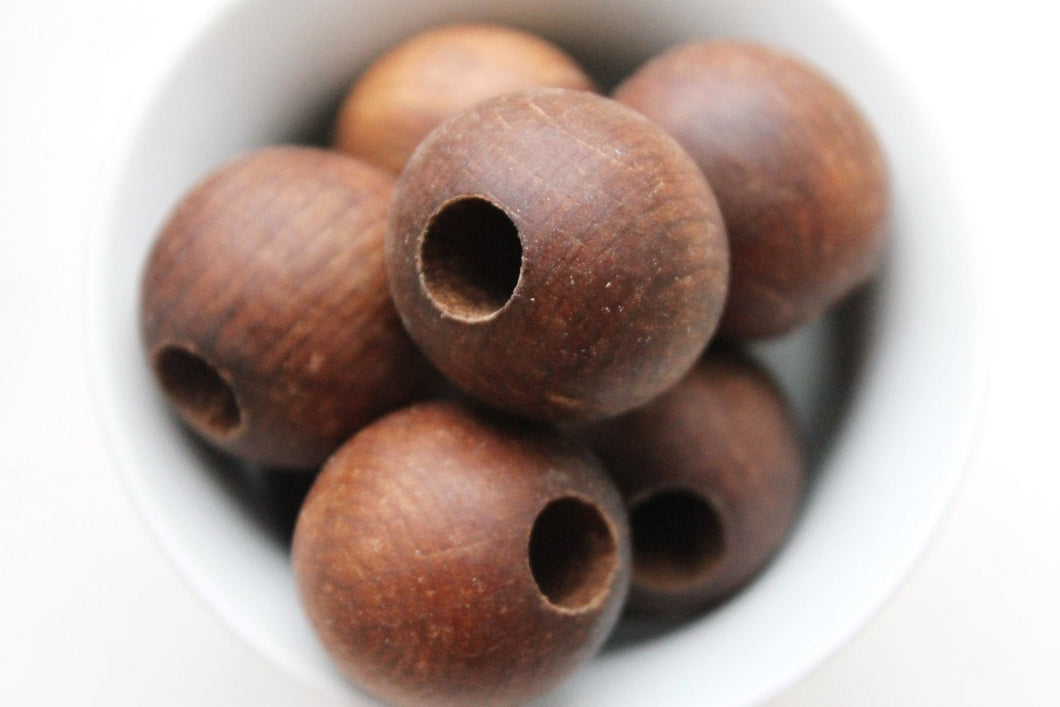 30 mm Wooden textured beads 50 pcs with big hole - 10 mm - natural, ECO-FRIENDLY beads -boiled in olive oil