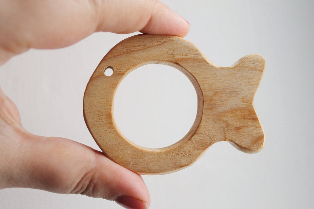 Fish-teether made of ASH wood, natural, eco-friendly - Natural Wooden Toy - Ash wood Teether - Handmade wooden teether
