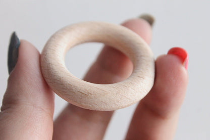 Unfinished Wooden rings - 42 mm (1,65")  - wooden connector - natural eco friendly - 5 pcs - made of beech wood