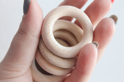 Unfinished Wooden rings - 42 mm (1,65")  - wooden connector - natural eco friendly - 5 pcs - made of beech wood