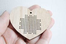 Load image into Gallery viewer, SET OF 5 - Heart Cross stitch pendant blank - blanks Wood Needlecraft Pendant, wooden cross stitch blank. New year ornament
