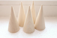Load image into Gallery viewer, Set of 5 - Big Wooden cones 75x35 mm 5 pcs - eco friendly - CONES - without holes - beech wood
