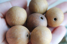 Load image into Gallery viewer, 27 mm Wooden textured beads 25 pcs - natural, ECO-FRIENDLY beads - boiled in olive oil
