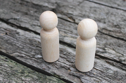 Set of 2 wooden dolls - 90 mm x 25 mm - made of eco-friendly beech wood