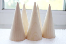 Load image into Gallery viewer, Set of 5 - Big Wooden cones 75x35 mm 5 pcs - eco friendly - CONES - without holes - beech wood
