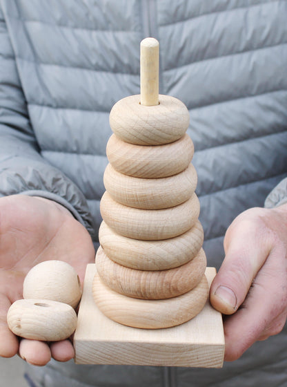 Wooden Pyramid Puzzle - unfinished wood - made of beech wood