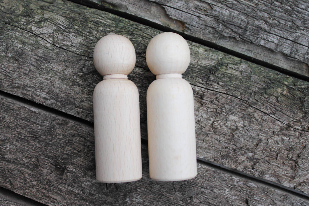 Set of 2 wooden dolls - 90 mm x 25 mm - made of eco-friendly beech wood