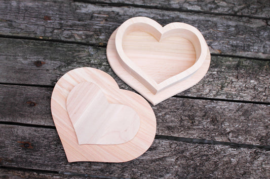 Big Heart-box unfinished wooden box 165 mm x 130 mm - with cover - natural, eco friendly - made of alder wood