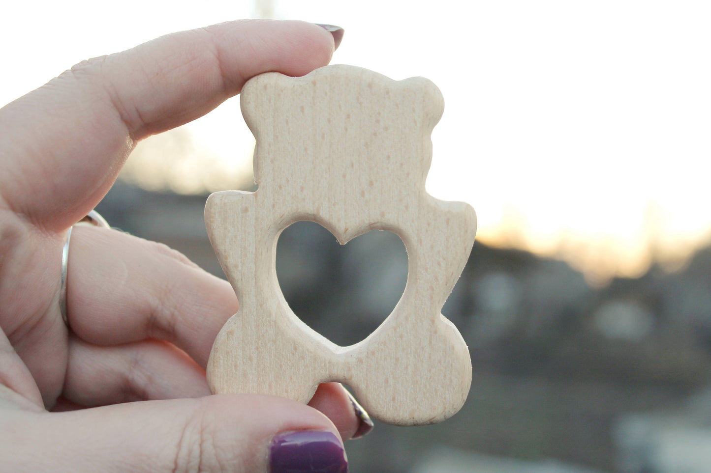 Bear-teether with heart, natural, eco-friendly - Natural Wooden Toy - Teether - Handmade wooden teether