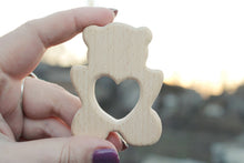 Load image into Gallery viewer, Bear-teether with heart, natural, eco-friendly - Natural Wooden Toy - Teether - Handmade wooden teether
