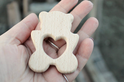 Bear-teether with heart, natural, eco-friendly - Natural Wooden Toy - Teether - Handmade wooden teether