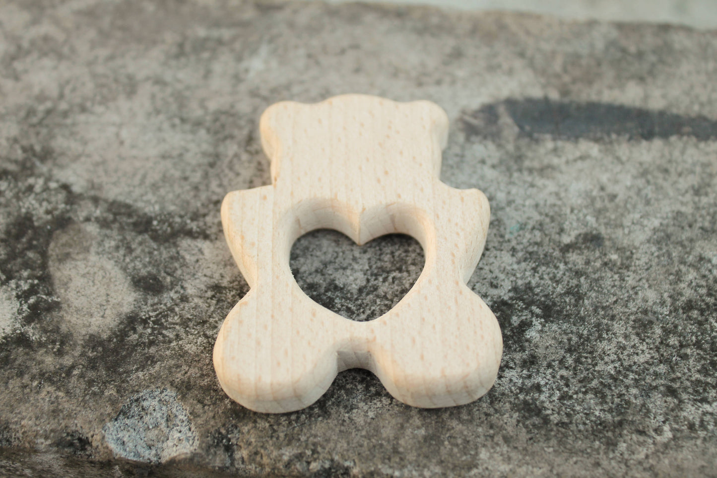 Bear-teether with heart, natural, eco-friendly - Natural Wooden Toy - Teether - Handmade wooden teether