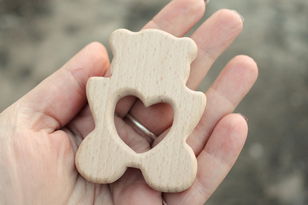 Bear-teether with heart, natural, eco-friendly - Natural Wooden Toy - Teether - Handmade wooden teether