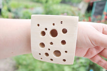 Load image into Gallery viewer, 70 mm BIG Wooden bangle with many many different size holes unfinished corner - unusual bracelet- natural eco friendly
