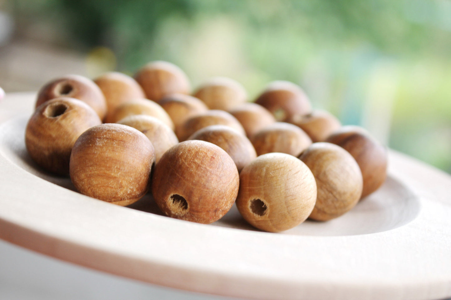23 mm Wooden textured beads 10 pcs - natural, eco friendly