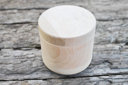 Alder Wood Round Box with Lid 85x65 mm, Natural Unfinished Storage Box, Handcrafted Wooden Keepsake Container