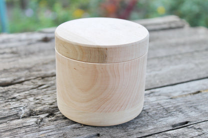 Alder Wood Round Box with Lid 85x65 mm, Natural Unfinished Storage Box, Handcrafted Wooden Keepsake Container