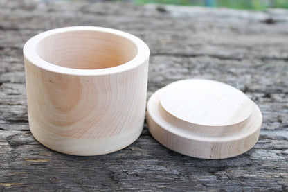Alder Wood Round Box with Lid 85x65 mm, Natural Unfinished Storage Box, Handcrafted Wooden Keepsake Container