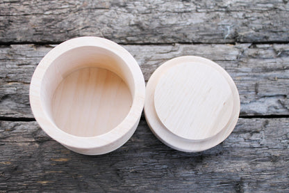 Alder Wood Round Box with Lid 85x65 mm, Natural Unfinished Storage Box, Handcrafted Wooden Keepsake Container