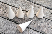 Load image into Gallery viewer, Set of 5 - Big Wooden cones 60x35 mm 5 pcs - eco friendly - CONES - without holes - beech wood
