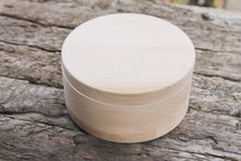 Load image into Gallery viewer, 160 mm x 80 mm - Round unfinished wooden box - with cover - natural, eco friendly - 160 mm diameter
