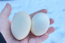 Load image into Gallery viewer, Wooden &quot;chicken&quot; Eggs - set of 2 - 65 mm - natural eco friendly - made of spruce wood
