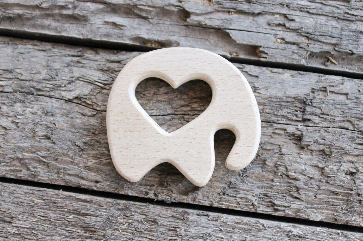 Elephant-teether with heart, natural, eco-friendly - Natural Wooden Toy - beech Teether - Handmade wooden teether