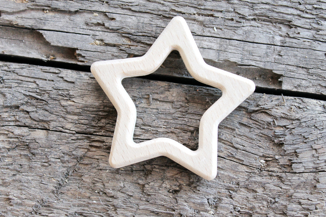 Star-teether made of beech wood, natural, eco-friendly - Natural Wooden Toy - Handmade wooden teether