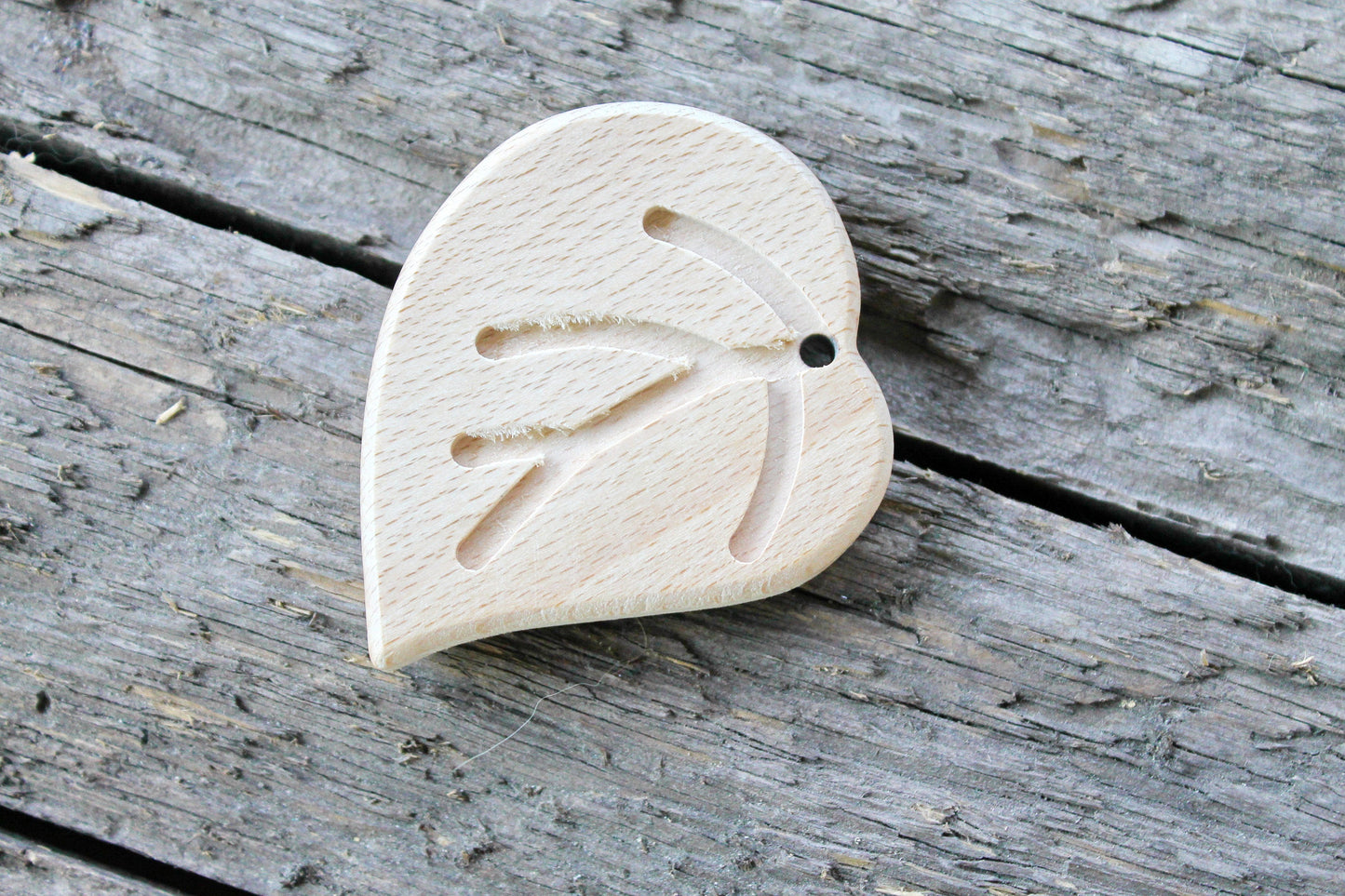 Birch leaf-pendant made of beech-wood, natural wooden teether, eco-friendly - Natural Wooden Toy - Teether - Handmade wooden teether