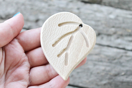 Birch leaf-pendant made of beech-wood, natural wooden teether, eco-friendly - Natural Wooden Toy - Teether - Handmade wooden teether