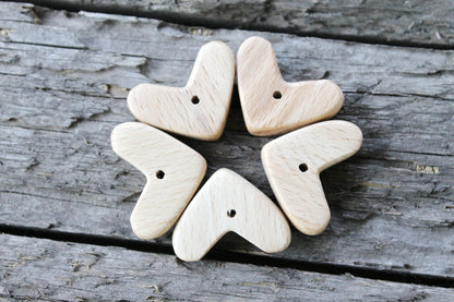 Set of 5 heart-pendants - natural, eco friendly - made of beech wood