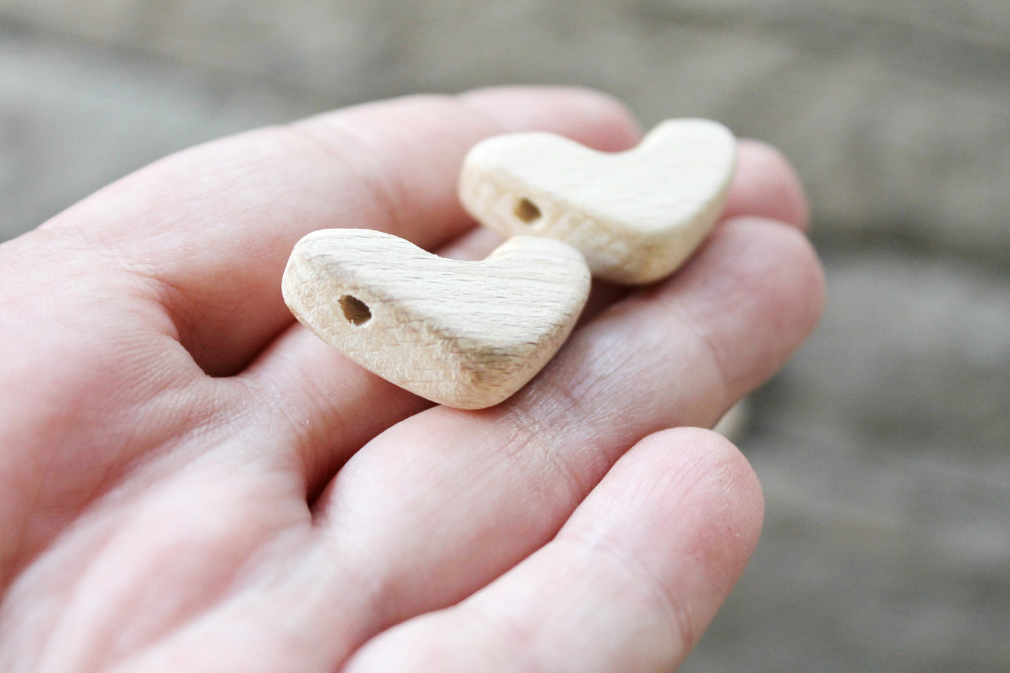 Set of 5 small heart-pendants - natural, eco friendly - made of beech wood