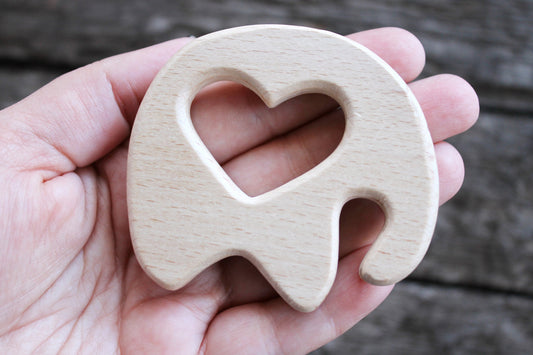 Elephant-teether with heart, natural, eco-friendly - Natural Wooden Toy - beech Teether - Handmade wooden teether