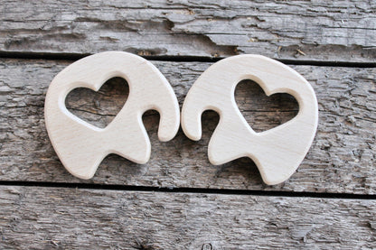 Elephant-teether with heart, natural, eco-friendly - Natural Wooden Toy - beech Teether - Handmade wooden teether