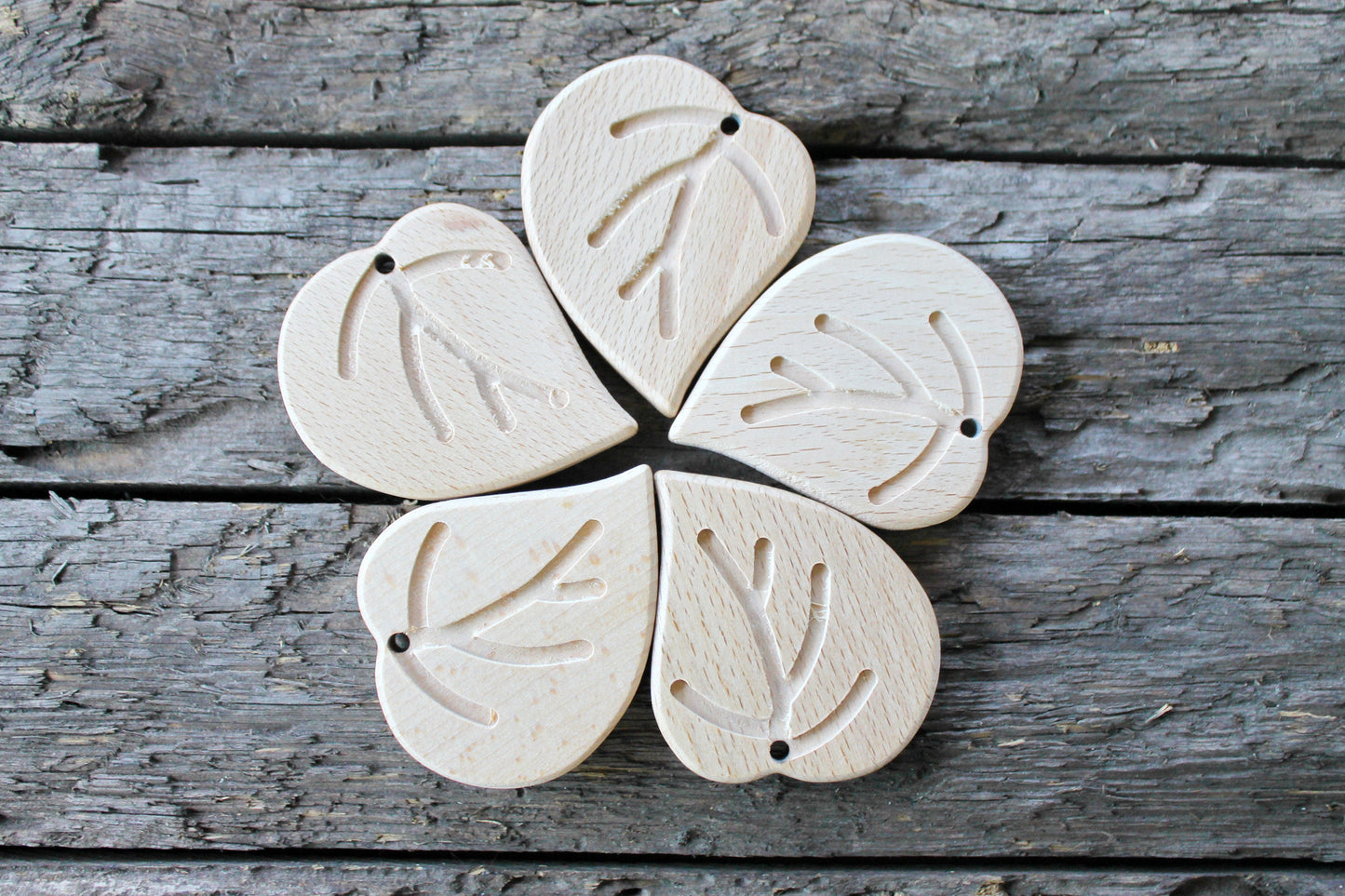 Birch leaf-pendant made of beech-wood, natural wooden teether, eco-friendly - Natural Wooden Toy - Teether - Handmade wooden teether