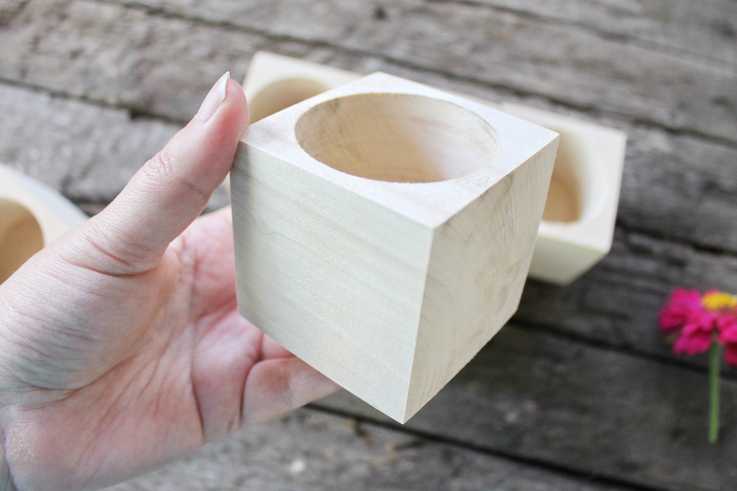 65 mm - Square unfinished wooden box - without lid - natural, eco friendly - 2.6 inches - Wedding ring box