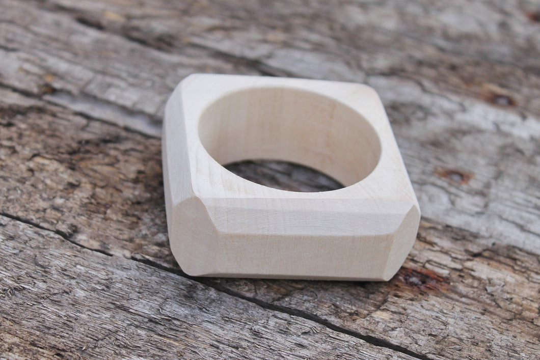 35 mm Wooden square bangle unfinished with cut corners  - natural eco friendly - Linden wood - 35 mm