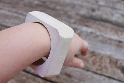 35 mm Wooden square bangle unfinished with cut corners  - natural eco friendly - Linden wood - 35 mm