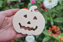 Load image into Gallery viewer, Pumpkin-teether, Halloween toy, natural, eco-friendly - Natural Wooden Toy - beech Teether - Handmade wooden teether
