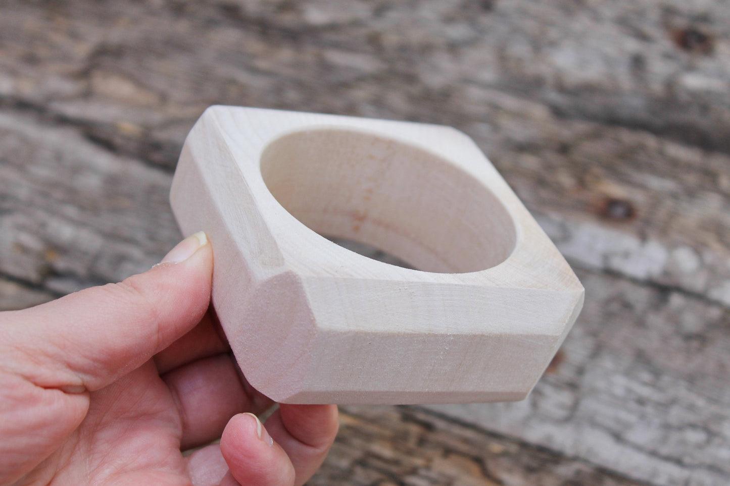 35 mm Wooden square bangle unfinished with cut corners  - natural eco friendly - Linden wood - 35 mm