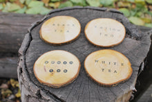 Load image into Gallery viewer, Set of 4 - Handmade wooden rustic cup coasters with an inscription - eco friendly stand for hot - handmade housewares
